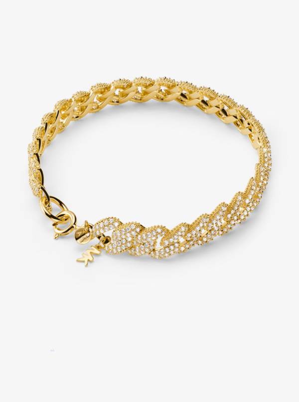 Damske Naramky Michael Kors Precious Metal-Plated Sterling Silver Pavé Curb Link Zlate - Šperky Michael Kors Vypredaj | FKCQL-7548